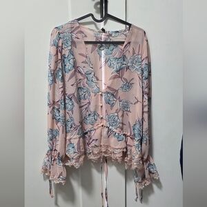 Buffalo David Bitton Floral Adjustable Waist Blouse XS Boho Feminine